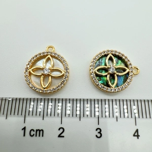 18K gold-plated clover charms with white pearl and abalone shell for jewelry making