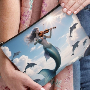 Trousse à maquillage en toile sirène jouant du violon avec imprimé océanique