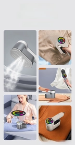 Detail view of handheld steamer with large LCD screen and ceramic glaze soleplate