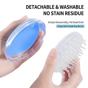 Transparent blue silicone scalp massager brush with detachable design for deep cleaning