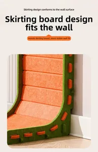 Detailed view of the felt cat scratcher with a notch design to fit against the baseboard