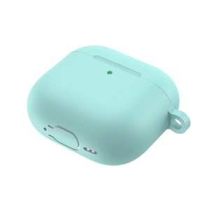 Detailed close-up of mint green silicone case for AirPods 4 with precise port cutouts