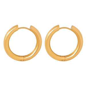 Polished 18k gold plated stainless steel geometric hoop earrings for women in gold