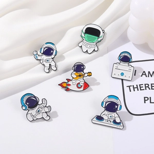 Set of 6 cute astronaut enamel pins in DJ and music styles for clothing and bags