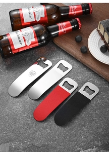 Detail of SUS 304 stainless steel bottle openers with red and black non-slip handles