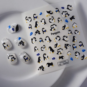 5D embossed penguin nail art stickers with cute 3D cartoon patterns for DIY manicure