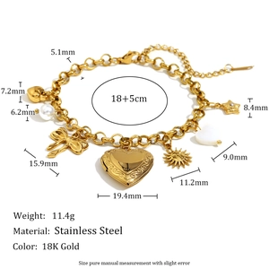 18K gold plated stainless steel bracelet with heart butterfly and pearl charms