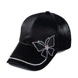Women Fashion Satin Baseball Cap Breathable Sun Protection Rhinestone Butterfly Decor Elegant Sun Hat