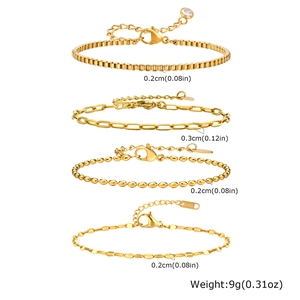 Detailed size specifications for gold stainless steel snake and twist chain bracelets