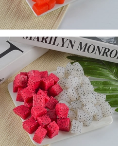 Detailed view of realistic artificial dragon fruit cubes for DIY food model photography
