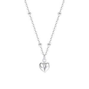 Minimalist S925 sterling silver heart necklace with a sleek 3D pendant on a beaded chain