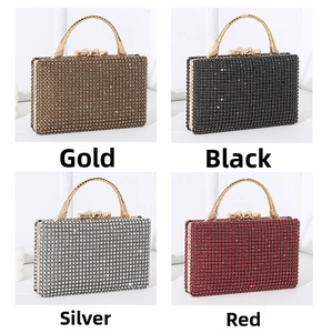 Detailed grid view of elegant evening bags in gold, black, silver, and red rhinestone finishes
