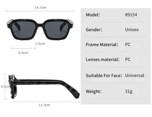 Detailed dimension guide for square frame sunglasses showing frame width and lens height