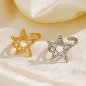 Star Open Ring Stainless Steel Pentagram Hollow Adjustable Vintage Minimalist Fashion Statement Jewelry For Women