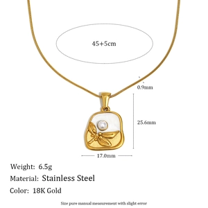 18K gold plated stainless steel necklace featuring a dragonfly pearl flower pendant