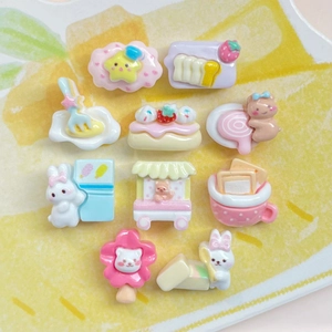 Mini Resin Charms Cartoon Bear Rabbit Food Cake Shapes Cute Kawaii Flatback Cabochons For DIY Crafts Hair Accessories Phone Case Decor