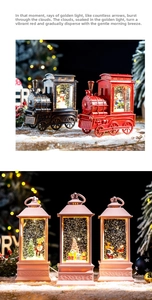 Detailed view of Christmas music snow globe lanterns with warm lights and festive winter scene.