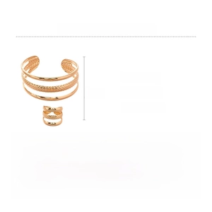 Detail view of 2pcs gold iron jewelry set with multi-layer cuff bangle and ring specifications