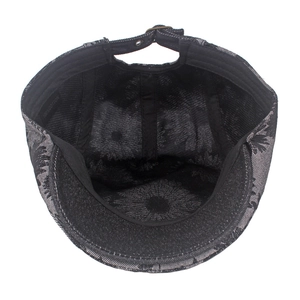 Detail view of the interior 100% cotton lining and sweatband of the daisy denim beret
