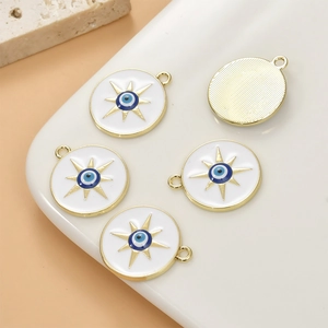 Golden alloy sun evil eye round charms for DIY jewelry making and beaded necklaces