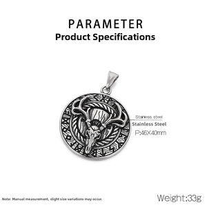 Detailed parameter view of stainless steel elk skull pendant with 46x40mm dimensions