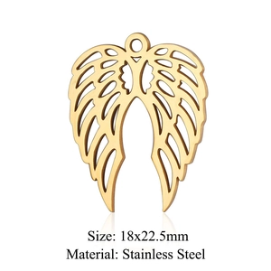 Golden stainless steel angel wing charms with filigree design, 18x22.5mm jewelry parts