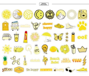 50pcs set of VSCO stickers in bright yellow for luggage, laptop and skateboard decorating