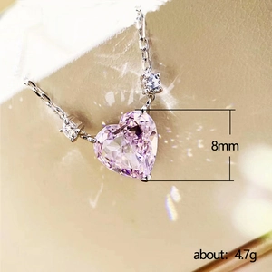 Pink heart zircon pendant necklace in silver with 8mm stone and 4.7g weight