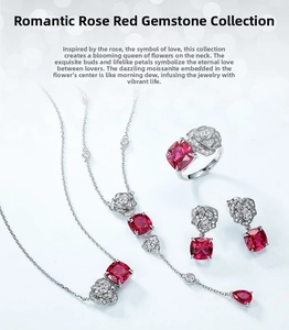 Exquisite rose-shaped jewelry set with red rubies and white moissanite details