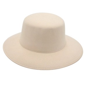 Women Boater Hat French Retro Flat Top Wide Brim Cotton Polyester Blend Felt Elegant British Style Autumn Winter
