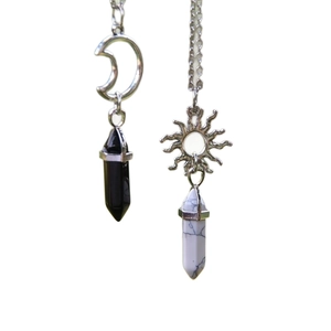 Bohemian sun and moon necklaces with natural hexagonal stone pendants for couples
