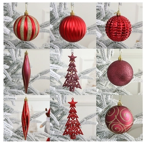 Detailed grid showing red and gold Christmas ornaments with glitter and matte finishes