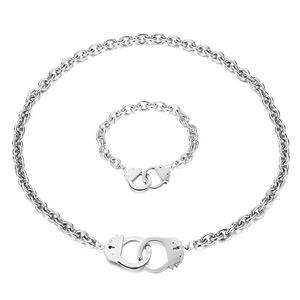 Handcuff Necklace And Bracelet Stainless Steel Hip Hop Punk Streetwear Couple Jewelry Accessory Gold Silver Color Polished