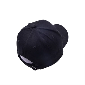 Adjustable black cotton baseball cap for kids with classic six-panel design and metal buckle