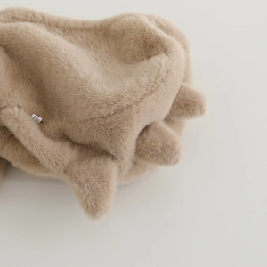 Sciarpa con cappuccio dinosauro in peluche per bambini con orecchie in pile marrone