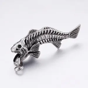 Gothic Fish Bone Shark Skeleton Pendant 316L Stainless Steel Punk Vintage Style Men Jewelry Accessory