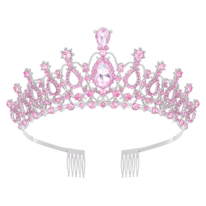 Elegant silver crown tiara with pink crystals and heart design for weddings