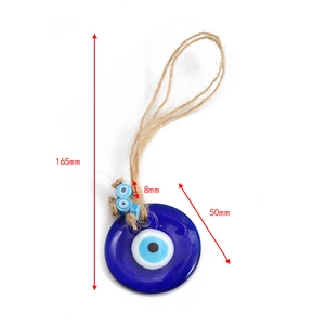 Detail view showing a 165mm Evil Eye glass charm with dimensions for hanging accessory