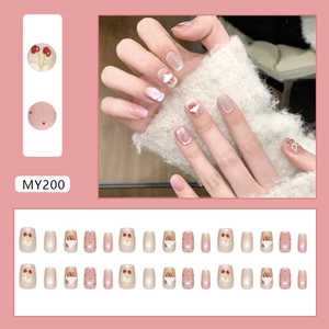 Sweet cherry and red polka dot cat-eye press-on nails set with square tips for women