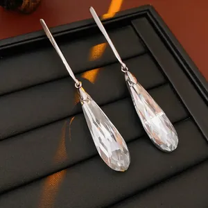Teardrop Drop Earrings Alloy Glass Crystal Long Dangle Minimalist Style For Women With 925 Sterling Silver Earring Post