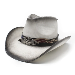 Chapeau de cowboy en paille ethnique avec emblème USA et bord dégradé pour le soleil