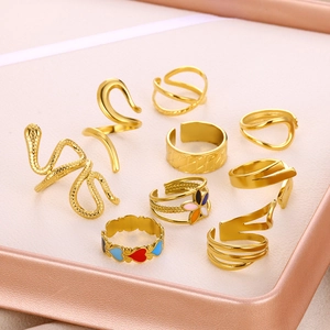 Anello Aperto Geometrico in Acciaio Inossidabile Placcato Oro 18K Minimalista per Uomo Donna Stile Ins Cuore Smaltato