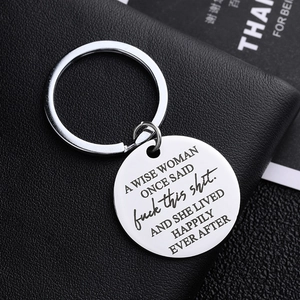 Engraved Keychain Stainless Steel Round Pendant Inspirational Quote Funny Gift For Women Friends