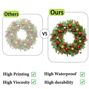 Detail of high-quality waterproof Christmas pine wreath window stickers with red berries