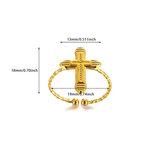 Detailed size chart showing 18mm height and 13mm cross width for the gold open ring