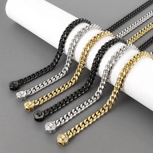 Polierte Edelstahl Gliederkette Cuban Link Breit Hip Hop Stil Mit Einzigartigem Strass Rundverschluss Für Herren