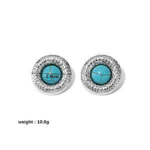Elegant silver hammered round earrings with turquoise inlay, diameter 2.6cm and weight 10g