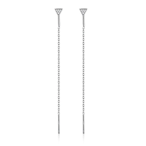 Zircon Geometric Triangle Round Drop Earrings With 925 Sterling Silver Earring Post Long Tassel Chain Threader