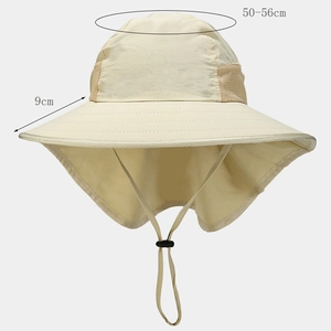 Kids quick-dry outdoor sun hat with neck protection and breathable mesh in beige