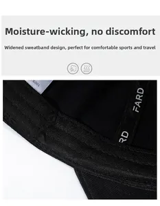 Macro detail of the wide sweat-absorbent band and inner lining of the black baseball cap